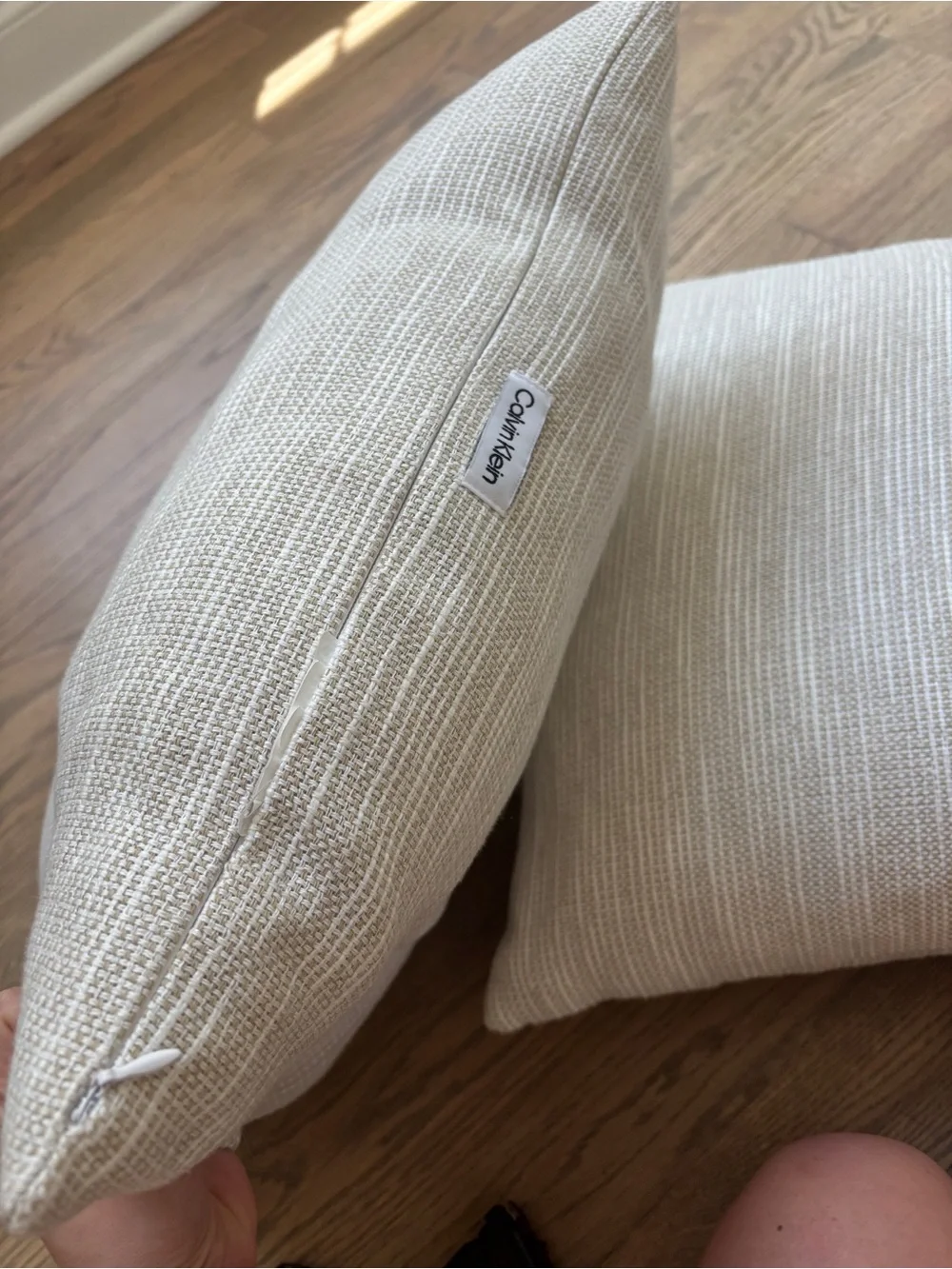 Calvin Klein 19 in Square Taupe Beige White Throw Pillows Set of 2